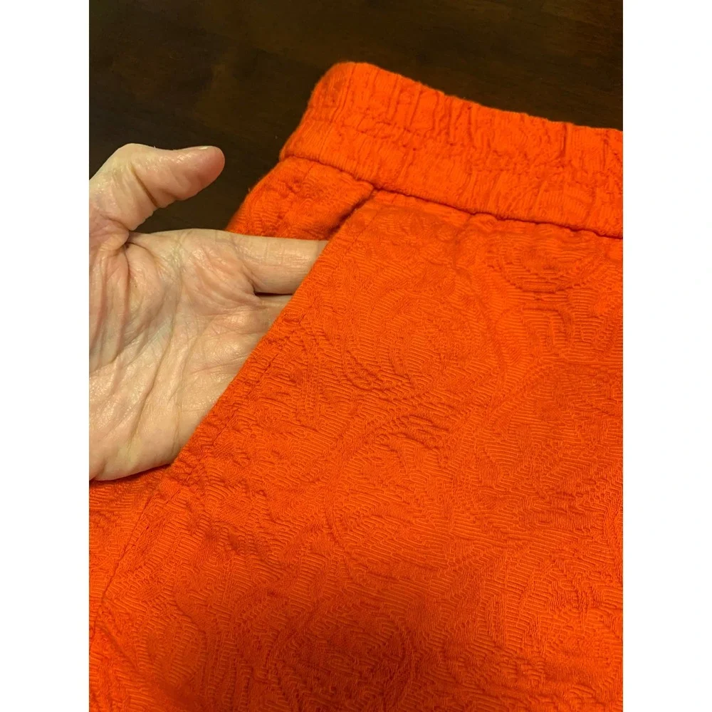 J.Crew Orange Paisley Jacquard Pull On Shorts 14 Elastic‎ Waist Pocket